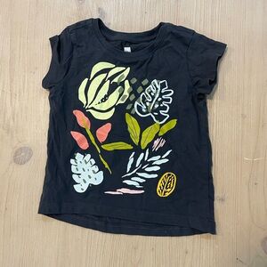 Tea Collection Black Tee with Colorful Floral Design